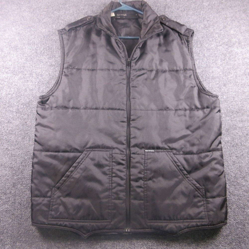 Rocawear Vest Mens Large Black Puffer Quilted‎ Sleeveless Zip Nylon Jacket